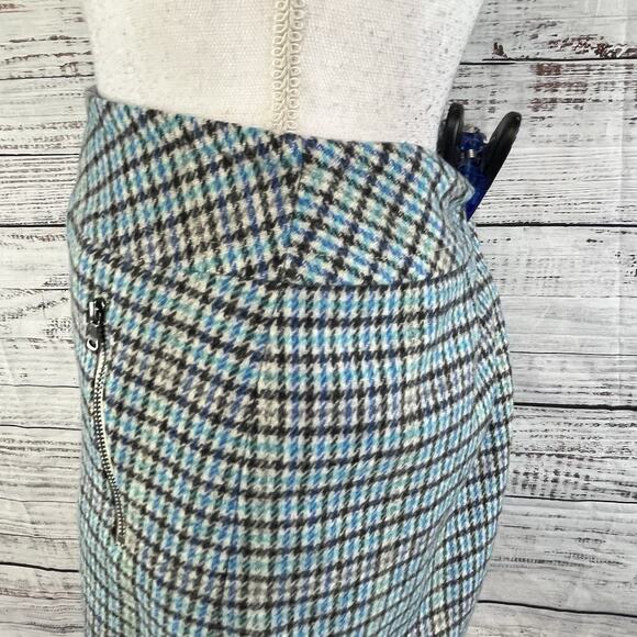 Talbots Skirt size 2 Black Purple Blue Houndstooth Plaid Wool Pencil Knee Suit - Picture 5 of 8